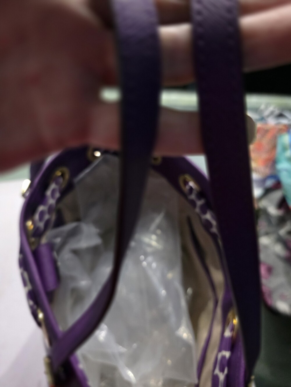 New Michael Kors Large Purple Leather Tote with Polka-Dot Scarf Accent - Picture 6 of 6